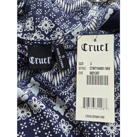 Cruel Womens Size Small Blue/White Floral Hi-Low Blouson Blouse - Picture 2 of 5